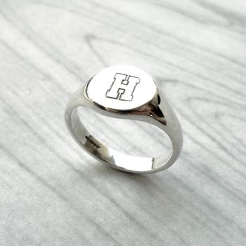 Personalised Round Initial Silver Signet Ring, 2 of 5