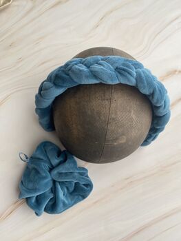 Teal Velvet Padded Braided Headband 'Clara', 3 of 10