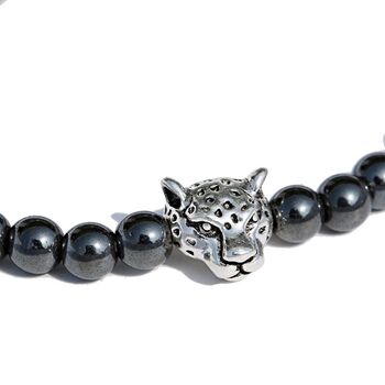 Hematite Bead Bracelet With Silver Leopard, 4 of 6