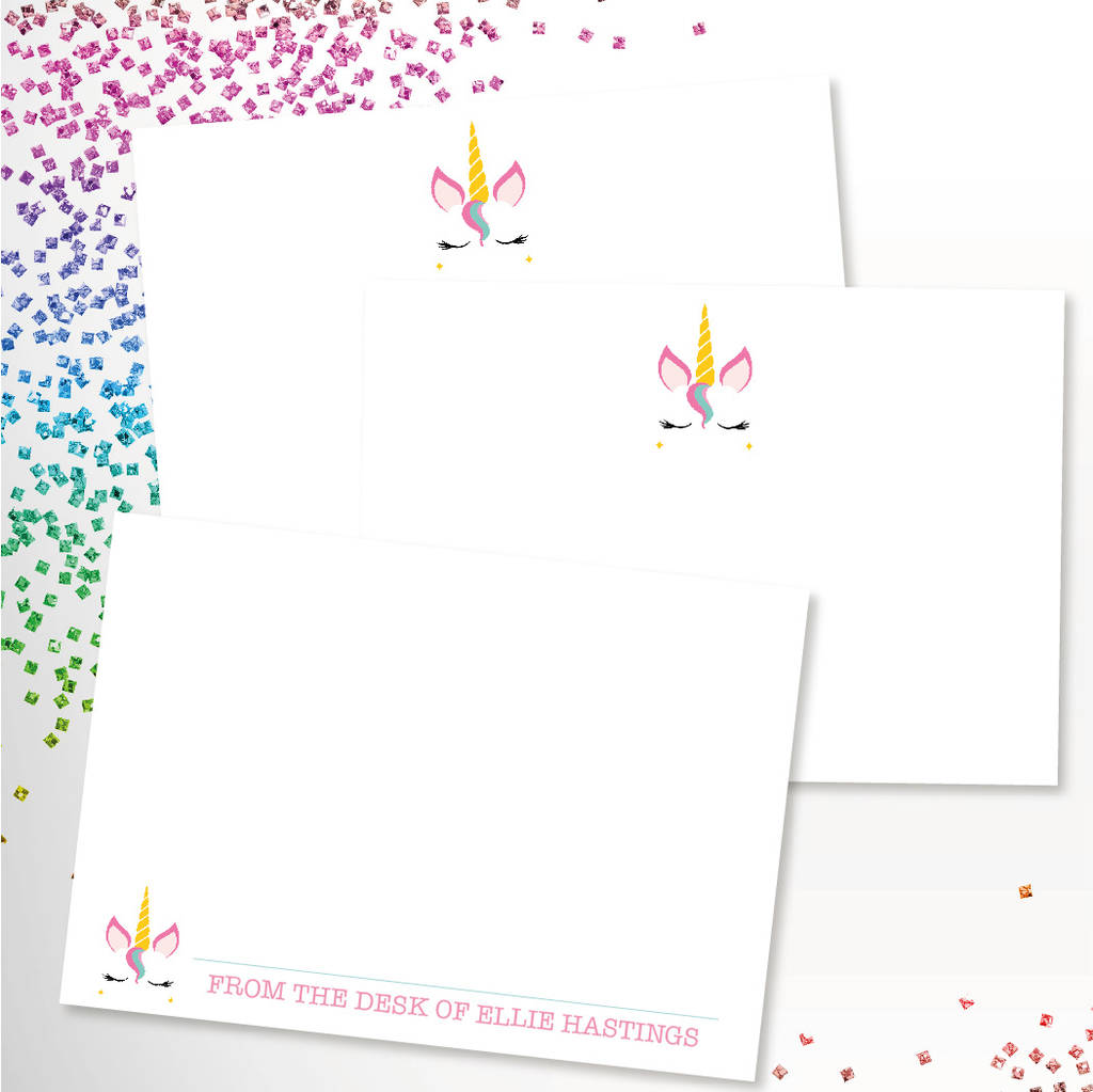 Personalised Kids Unicorn Note Cards 