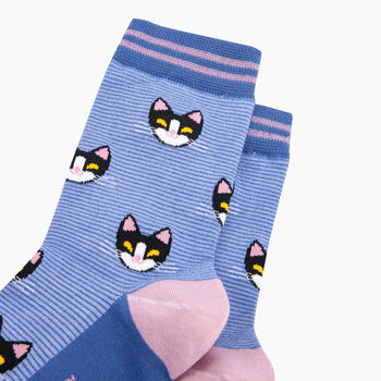 Cats Striped Bamboo Socks In Blue, 2 of 4