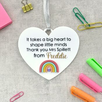 Teacher Thank You Gift, Personalised Heart With Rainbow Keepsake, 10 of 10