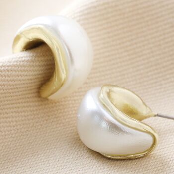 Small Pearlescent Hoop Earrings In Gold, 2 of 6
