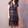 Lace Tea Dress In Pink With Contrast Deep Blue Lining, thumbnail 1 of 3