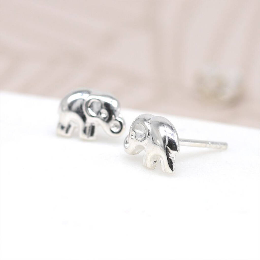 Elephant Stud Earrings In Sterling Silver, 1 of 12