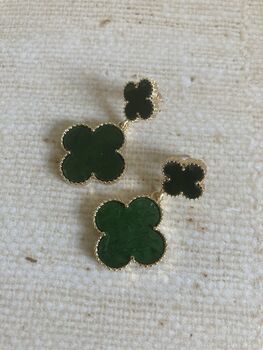 Emerald Green Four Leaf Clover Dangle Drop Earrings, 4 of 5