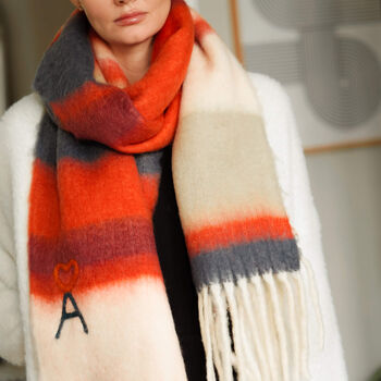 Personalised Chunky Coral Red Striped Scarf, 3 of 12