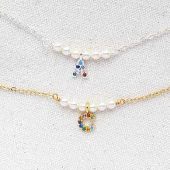 Pearl Bar Necklace With Rainbow Initial, 8 of 10
