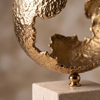 Textured Brass Sphere Sculpture On Marble Base, 5 of 12