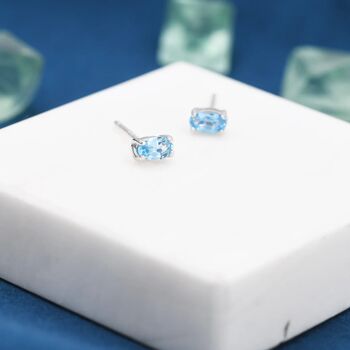 Natural Blue Topaz Stud Earrings Sterling Silver, 4 of 11