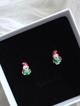 Santa Earrings 925 Sterling Silver Festive Earrings Gift For Her, Red And Green Enamel Holiday Jewellery, 2 of 8