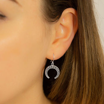 Sterling Silver Anatolia Moon Dangly Earrings, 2 of 3