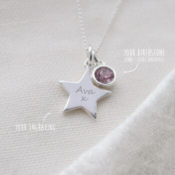 Personalised Mini Star Necklace With Birthstone Charm, 2 of 9