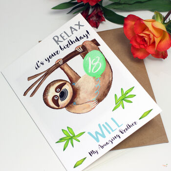 Personalised Sloth 'Relax' Birthday Card For Him, 8 of 9