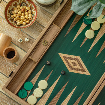 Manopoulos Walnut And Oak Green 19'x12' Backgammon, 9 of 12