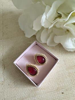 Dark Pink Gold Pearl Stud Earrings, 4 of 5