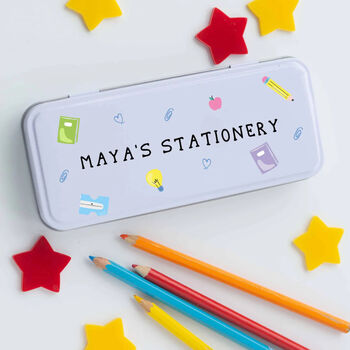Personalised Name Metal Stationery Pencil Case Tin, 3 of 5