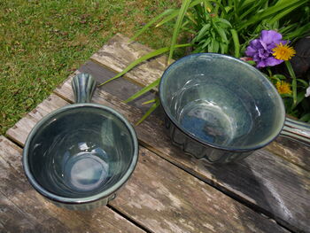 Set Of Two Reactive Glaze Handled Brûlée Bowls In Mist, 3 of 10