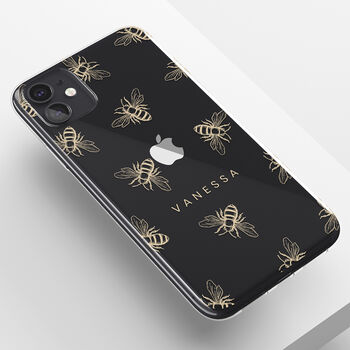 Personalised Golden Bee Clear Phone Case, 4 of 5