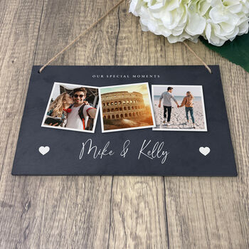 Personalised Couples Photo Slate Hanging Sign 25 X 15cm, 2 of 5