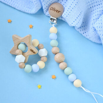 Personalised Baby Teether With Wooden Star, 2 of 2