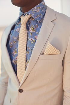 Mens Beige Gingham Print Pocket Square, 10 of 12