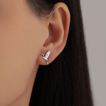Sterling Silver Flying Heron / Crane Bird Stud Earrings, 7 of 12
