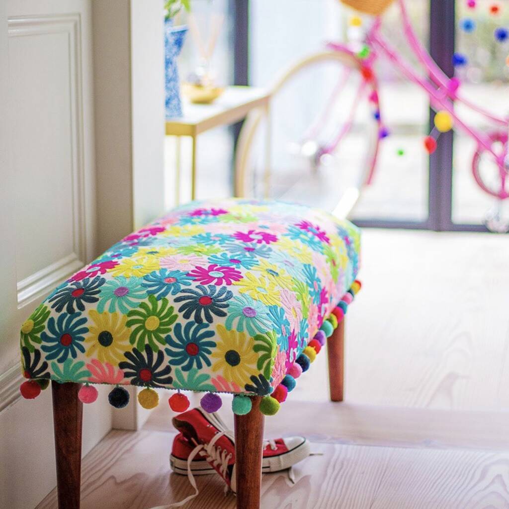 Multicoloured Hand Embroidered Bench, 1 of 6