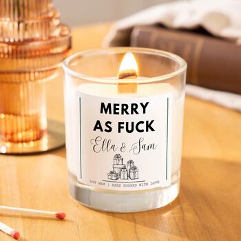 Funny Christmas Personalised Scented Candle Gift Merry As Fuck, 2 of 5