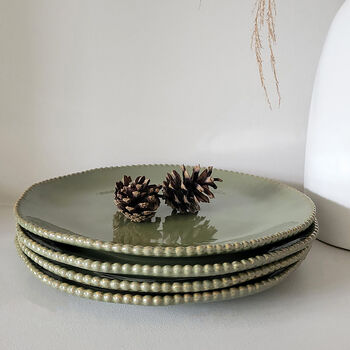 Olive Green Porcelain Beaded Dinner Plates, 3 of 3