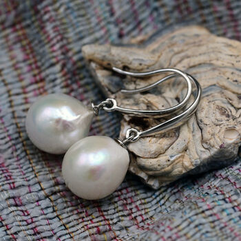 Baroque Pearl Sterling Silver Hook Earrings, 8 of 12