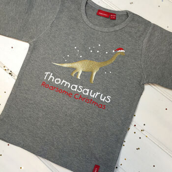Personalised Christmas Dinosaur T Shirt, 2 of 7