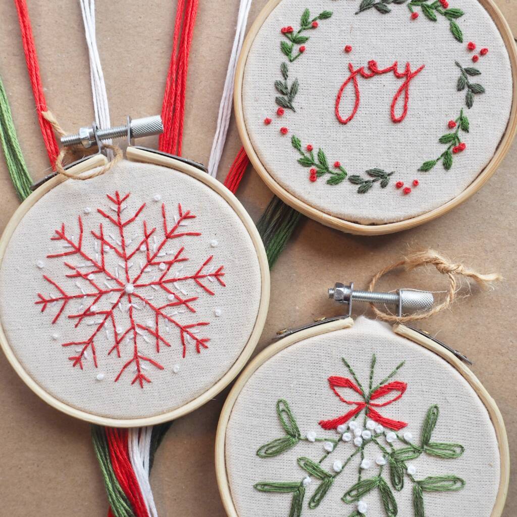 Mini Christmas Embroidery Kit Joy Wreath By Thimble and Fabric