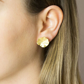 Gold Plated Sterling Silver Lily Pad Studs, 4 of 7