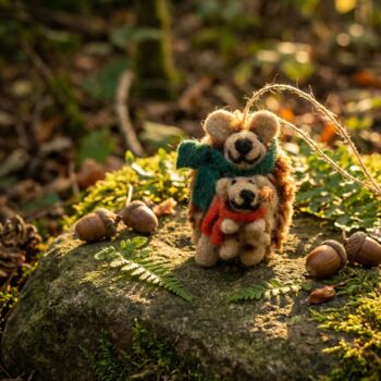 Handmade Felt Hanging Snuggly Hedgehogs Decoration, 2 of 3