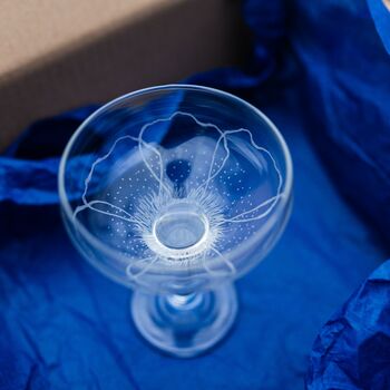 Personalised Coupe Glasses With Engraved Flower Motif, 5 of 9