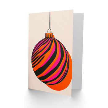 Vibrant Bauble Pink Orange Modern Xmas Christmas Card, 2 of 4