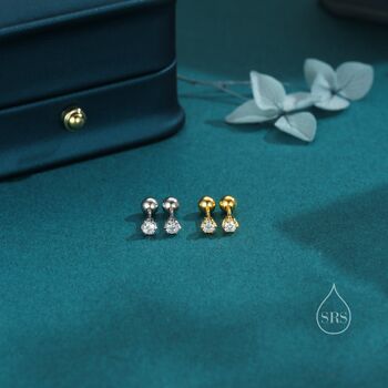 Sterling Silver Brilliant Cut 3mm Cz Barbell Earrings, 5 of 11