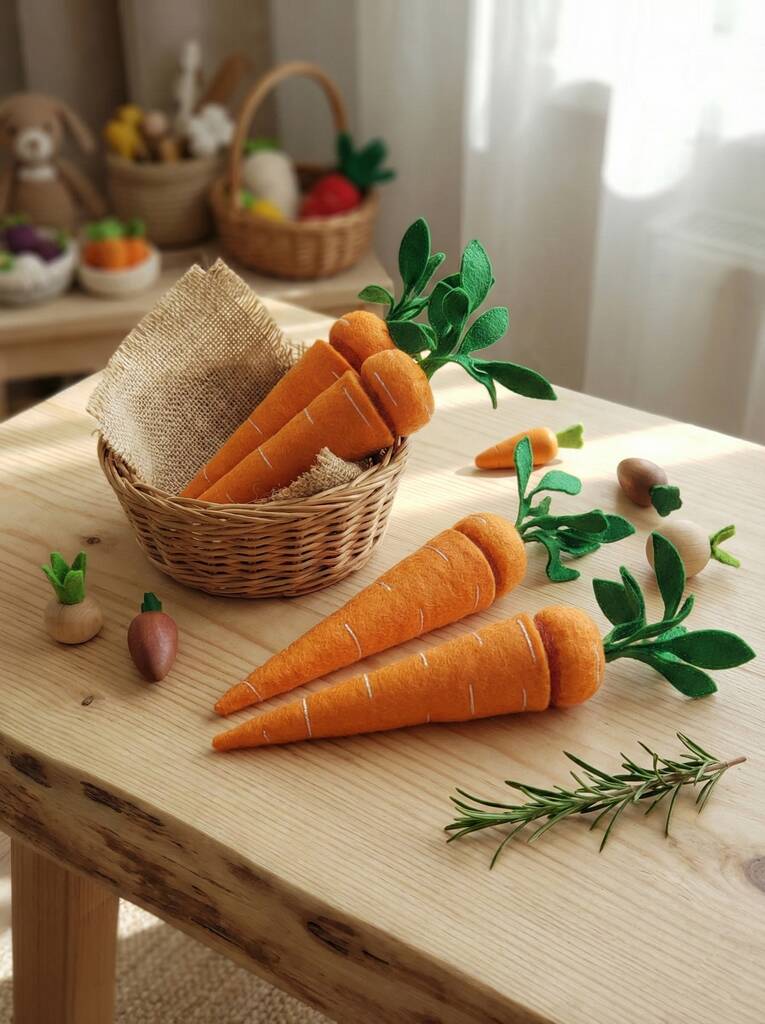 Handmade Felt Carrot With Removable Top: Pretend Play Food, Montessori Inspired, Ukca/Ce Tested, 1 of 4