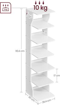 Six Tier Slim Shoe Rack Storage Organiser White, 2 of 7