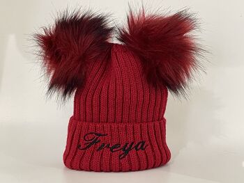 Wine Red Embroidered Knitted Baby Hat, 3 of 6