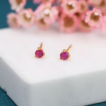 Tiny Ruby Pink Cz Stud Earrings In Sterling Silver, 3 of 10