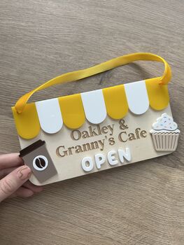 Personalised Wooden Play Kitchen Market Shop Sign Montessori Pretend Play Accessory, 4 of 6