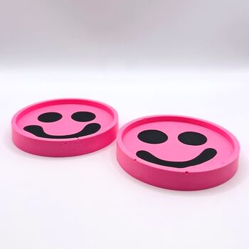 Smiley Face Coasters/ Trays Neon Pink Set Of Two, 3 of 6