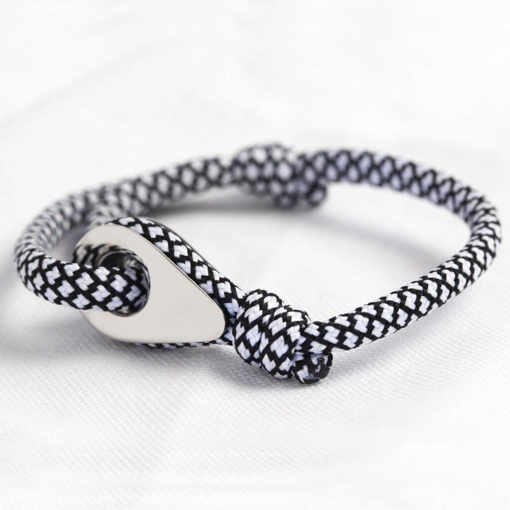 Men's Adjustable Black And White Rope Bracelet By Lisa Angel