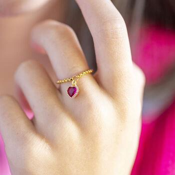 Chain Slider Ring With Heart Birthstone Charm, 9 of 11
