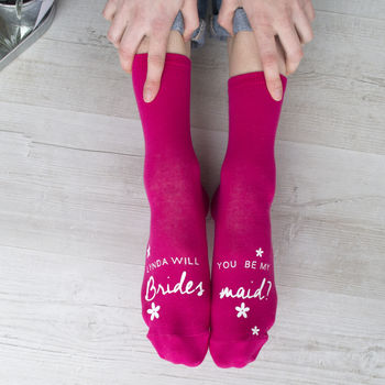 Personalised Be My Bridesmaid Pink Socks, 3 of 3