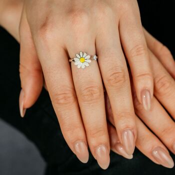 Yellow Rotating Sunflower Floral Fidget Daisy Ring, 2 of 9