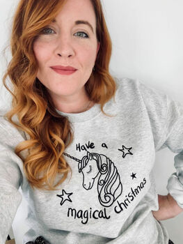 Embroidered 'Magical Christmas' Unicorn Jumper, 2 of 4