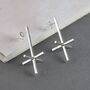 Sterling Silver Long Bar Cross Stud Earrings, thumbnail 1 of 3